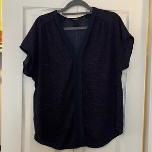 Ann Taylor Dark Blue Blouse with Leaf Design